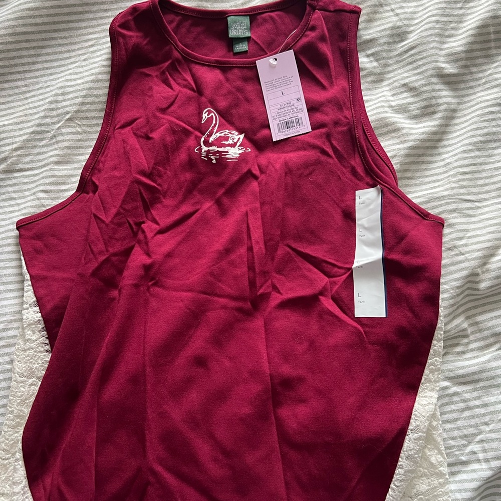 Wild Fable Maroon Tank Top with Swan Design